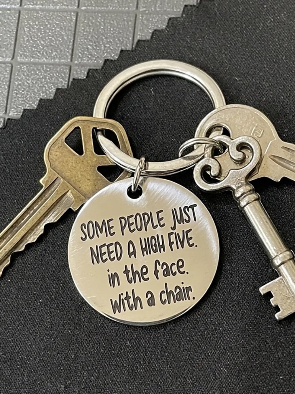 NWT Funny Sarcastic Quote Metal Keychain | Shiny Silver Tone Novelty Gag Gift